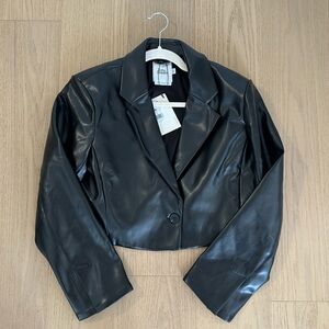 Love bonito black cropped leather blazer